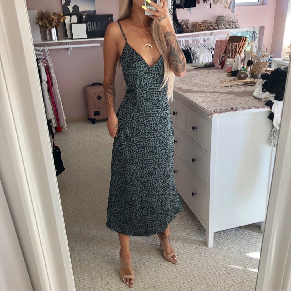 Animal Print Satin Midi Dress